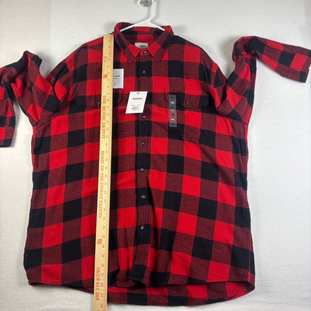 Sonoma Goods For Life Mens XXL Red Black Buffalo Plaid Supersoft Flannel Shirt - Picture 10 of 16